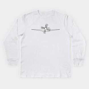 Vintage Supermarine Spitfire fighter aircraft in flight outline graphic (black) Kids Long Sleeve T-Shirt